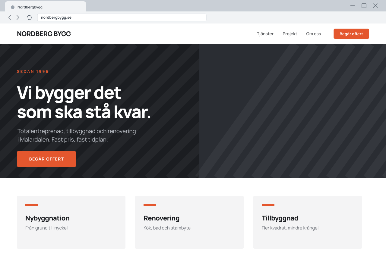 Designexempel: hemsida för byggföretag